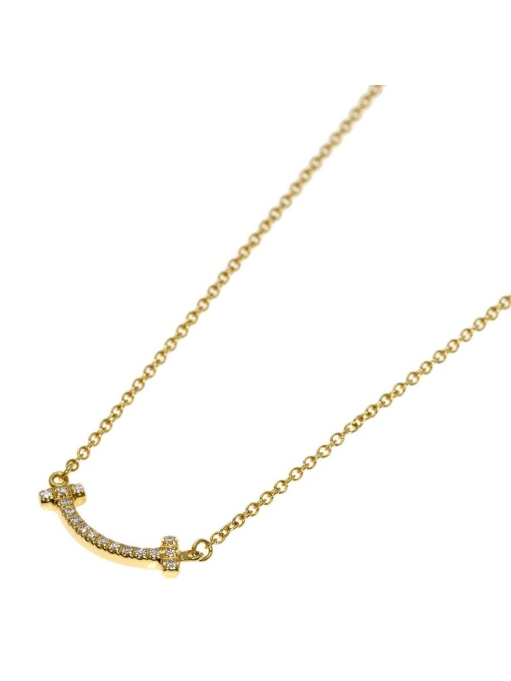 Tiffany & Co T Smile Mini Diamond Necklace 18K Yellow Gold